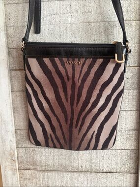 Coach Black and Brown Zebra-Print Crossbody Bag